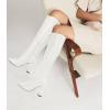 imageJuliet Holy Womens Pointed Toe Kneehigh Boot Wide Calf Chunky Block Side Zipper Gogo BootsWhite