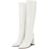 imageJuliet Holy Womens Pointed Toe Kneehigh Boot Wide Calf Chunky Block Side Zipper Gogo BootsWhite