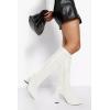imageJuliet Holy Womens Pointed Toe Kneehigh Boot Wide Calf Chunky Block Side Zipper Gogo BootsWhite