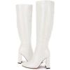imageJuliet Holy Womens Pointed Toe Kneehigh Boot Wide Calf Chunky Block Side Zipper Gogo BootsWhite