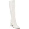 imageJuliet Holy Womens Pointed Toe Kneehigh Boot Wide Calf Chunky Block Side Zipper Gogo BootsWhite