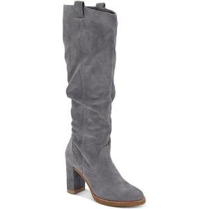 imageJuliet Holy Womens Knee High Boots Chunky Block Heel Wide Calf Round Toe Side Zipper Fashion Dress BootGrey