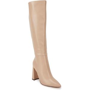 imageJuliet Holy Womens Pointed Toe Kneehigh Boot Wide Calf Chunky Block Side Zipper Gogo BootsKhaki