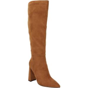 imageJuliet Holy Womens Pointed Toe Kneehigh Boot Wide Calf Chunky Block Side Zipper Gogo BootsLight Brown