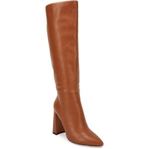 imageJuliet Holy Womens Pointed Toe Kneehigh Boot Wide Calf Chunky Block Side Zipper Gogo BootsOrange Brown
