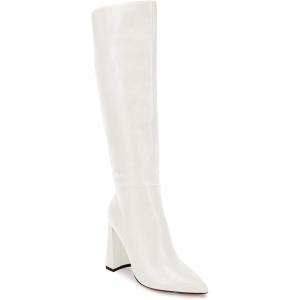 imageJuliet Holy Womens Pointed Toe Kneehigh Boot Wide Calf Chunky Block Side Zipper Gogo BootsWhite