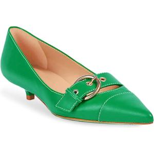imageJuliet Holy Womens Kitten Heels Pointed Toe Pumps Slip On Buckle Strap Low Heel Comfort Wedding Dress ShoesGreen