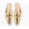 imageJuliet Holy Womens Mules Flats Pointed Toe Backless Loafers Slip on Metal Chain SlidesGold