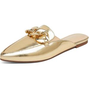 imageJuliet Holy Womens Mules Flats Pointed Toe Backless Loafers Slip on Metal Chain SlidesGold