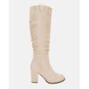 imageJuliet Holy Womens Knee High Boots Chunky Block Heel Wide Calf Round Toe Side Zipper Fashion Dress BootBeigefaux Suede