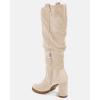 imageJuliet Holy Womens Knee High Boots Chunky Block Heel Wide Calf Round Toe Side Zipper Fashion Dress BootBeigefaux Suede