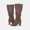 imageJuliet Holy Womens Knee High Boots Chunky High Heel Square Toe Side Zipper Wide Calf BootCoffee