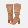 imageJuliet Holy Womens Knee High Boots Chunky High Heel Square Toe Side Zipper Wide Calf BootLight Khaki