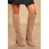 imageJuliet Holy Womens Knee High Boots Chunky High Heel Square Toe Side Zipper Wide Calf BootLight Khaki