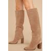 imageJuliet Holy Womens Knee High Boots Chunky High Heel Square Toe Side Zipper Wide Calf BootLight Khaki