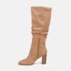 imageJuliet Holy Womens Knee High Boots Chunky High Heel Square Toe Side Zipper Wide Calf BootLight Khaki