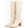 imageJuliet Holy Womens Knee High Boots Stacked Block Heel Wide Calf Closed Pointed Toe Riding BootsBeige