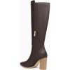 imageJuliet Holy Womens Knee High Boots Stacked Block Heel Wide Calf Closed Pointed Toe Riding BootsCoffee