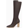 imageJuliet Holy Womens Knee High Boots Stacked Block Heel Wide Calf Closed Pointed Toe Riding BootsCoffee
