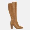 imageJuliet Holy Womens Knee High Boots Stacked Block Heel Wide Calf Closed Pointed Toe Riding BootsKhaki