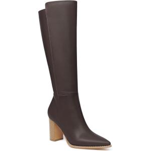 imageJuliet Holy Womens Knee High Boots Stacked Block Heel Wide Calf Closed Pointed Toe Riding BootsCoffee