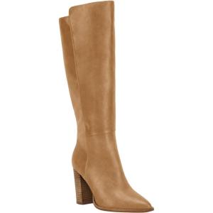 imageJuliet Holy Womens Knee High Boots Stacked Block Heel Wide Calf Closed Pointed Toe Riding BootsKhaki