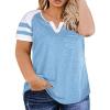 imageJuliet Holy Womens Plus Size Tops Summer V Neck Baseball Raglan T Shirts Pockets Tunics Blouses Blue