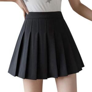 imageJuliet Holy Girls Women High Waisted Pleated Skirt Plain Skater Tennis School Uniform Mini Skirt Lining Shorts Black