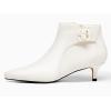 imageJuliet Holy Womens Pointed Toe Ankle Boots Kitten Heels Faux Suede Booties Side Zipper Dress ShoesCream White Pu