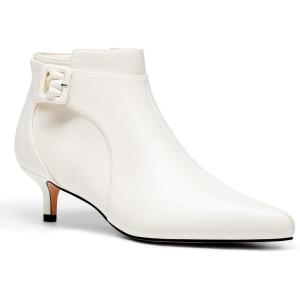 imageJuliet Holy Womens Pointed Toe Ankle Boots Kitten Heels Faux Suede Booties Side Zipper Dress ShoesCream White Pu