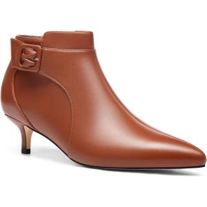 imageJuliet Holy Womens Pointed Toe Ankle Boots Kitten Heels Faux Suede Booties Side Zipper Dress ShoesRed Brown Pu