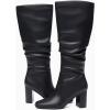 imageJuliet Holy Womens Knee High Boots Chunky High Heel Square Toe Side Zipper Wide Calf BootBlackpu