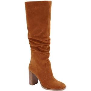imageJuliet Holy Womens Knee High Boots Chunky High Heel Square Toe Side Zipper Wide Calf BootBrown