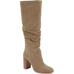 imageJuliet Holy Womens Knee High Boots Chunky High Heel Square Toe Side Zipper Wide Calf BootKhaki