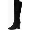 imageJuliet Holy Womens Knee High Boots Wide Calf Stacked Block Heel Pointed Toe Riding BootsCool Black