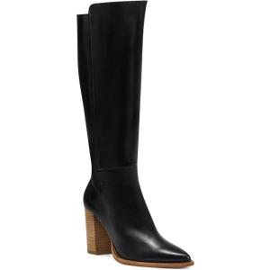 imageJuliet Holy Womens Knee High Boots Wide Calf Stacked Block Heel Pointed Toe Riding BootsBlack