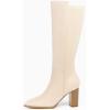 imageJuliet Holy Womens Knee High Boots Stacked Block Heel Pointed Toe Riding BootsBeige