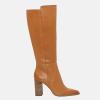 imageJuliet Holy Womens Knee High Boots Stacked Block Heel Pointed Toe Riding BootsLight Brown