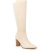 imageJuliet Holy Womens Knee High Boots Stacked Block Heel Pointed Toe Riding Boot ShoesBeige