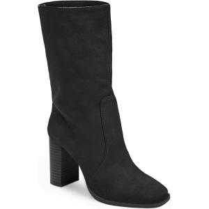 imageJuliet Holy Womens Midcalf Boots Chunky Stacked Heel Square Toe Side Zipper Slipon Suede Winter BootiesBlack