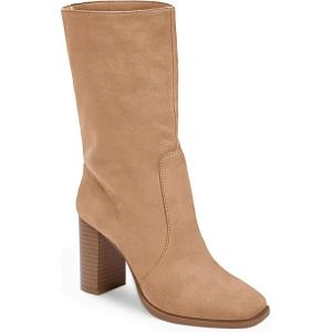 imageJuliet Holy Womens Midcalf Boots Chunky Stacked Heel Square Toe Side Zipper Slipon Suede Winter BootiesKhaki
