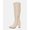 image:imageJuliet Holy Womens Knee High Boots Chunky Block Heel Wide Calf Round Toe Side Zipper Pull On Suede Winter Dress ShoesBeigefaux Suede