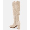 image:imageJuliet Holy Womens Knee High Boots Chunky Block Heel Wide Calf Round Toe Side Zipper Pull On Suede Winter Dress ShoesBeigefaux Suede