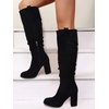 image:imageJuliet Holy Womens Knee High Boots Chunky Block Heel Wide Calf Round Toe Side Zipper Pull On Suede Winter Dress ShoesBlack