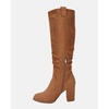 image:imageJuliet Holy Womens Knee High Boots Chunky Block Heel Wide Calf Round Toe Side Zipper Pull On Suede Winter Dress ShoesDark Brown