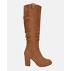 image:imageJuliet Holy Womens Knee High Boots Chunky Block Heel Wide Calf Round Toe Side Zipper Pull On Suede Winter Dress ShoesDark Brown