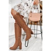 image:imageJuliet Holy Womens Knee High Boots Chunky Block Heel Wide Calf Round Toe Side Zipper Pull On Suede Winter Dress ShoesDark Brown