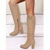 image:imageJuliet Holy Womens Knee High Boots Chunky Block Heel Wide Calf Round Toe Side Zipper Pull On Suede Winter Dress ShoesKhaki