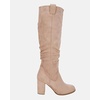 image:imageJuliet Holy Womens Knee High Boots Chunky Block Heel Wide Calf Round Toe Side Zipper Pull On Suede Winter Dress ShoesKhaki