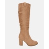 image:imageJuliet Holy Womens Knee High Boots Chunky Block Heel Wide Calf Round Toe Side Zipper Pull On Suede Winter Dress ShoesLight Brown